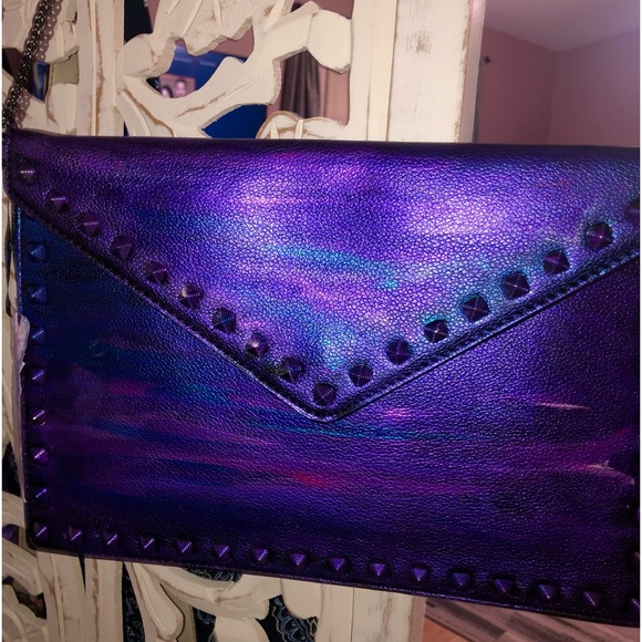 Mersi Vera Metallic Multi Color Studded Envelope Vegan Leather Crossbody Bag - Picture 6 of 16